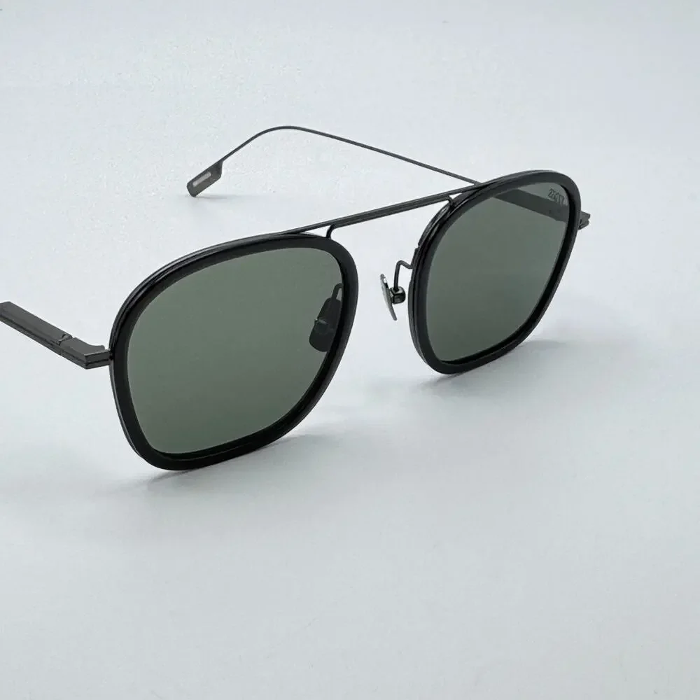 Ermenegildo Zegna Sunglasses EZ0306 20N Gray Square Frame Green Lens 51-20-145mm